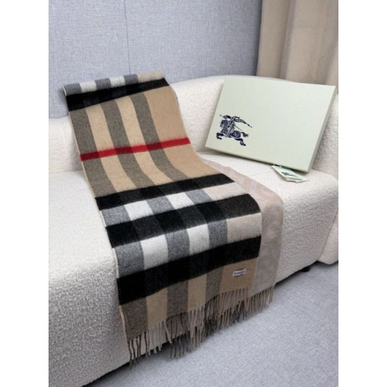 Premio Replica Sciarpa reversibile TB cashmere/lana con motivo a quadri Burberry 30 x 180 Beige/marrone Imitazioni False Online