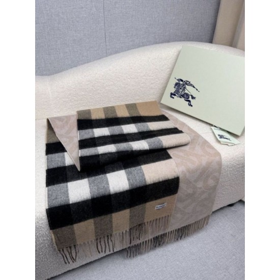Premio Replica Sciarpa reversibile TB cashmere/lana con motivo a quadri Burberry 30 x 180 Beige/marrone Imitazioni False Online