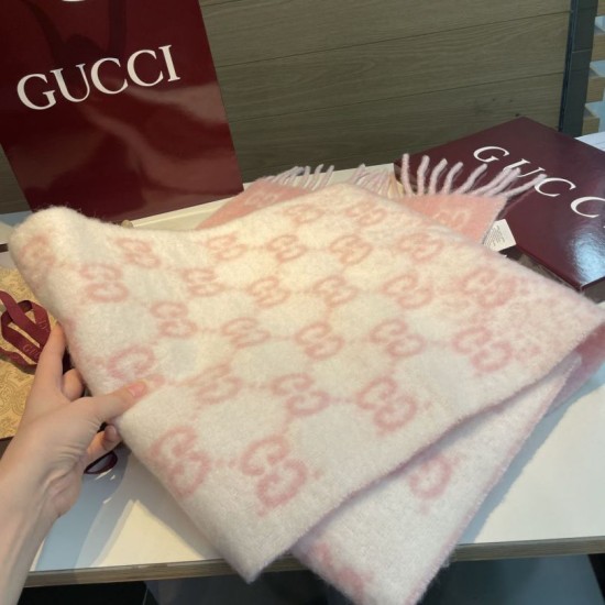 Premio Replica Sciarpa Gucci GG in misto lana alpaca 37 x 200 rosa Imitazioni False Online