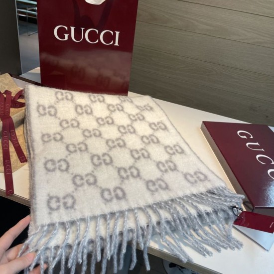 Premio Replica Sciarpa Gucci GG in misto lana alpaca 37 x 200 Grigio Imitazioni False Online