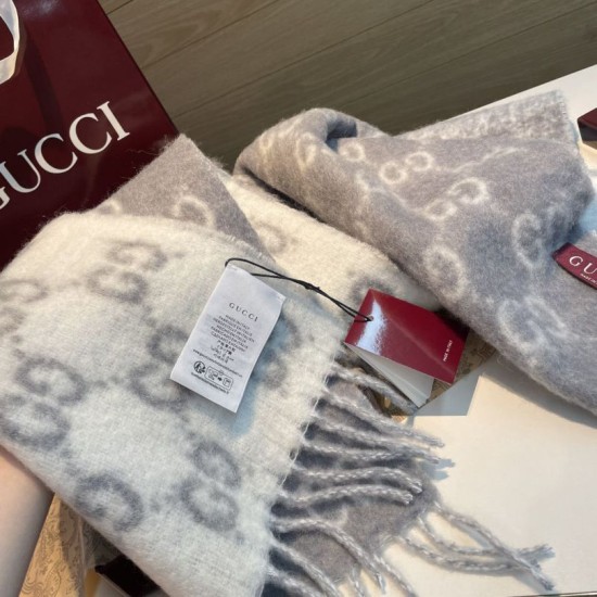 Premio Replica Sciarpa Gucci GG in misto lana alpaca 37 x 200 Grigio Imitazioni False Online