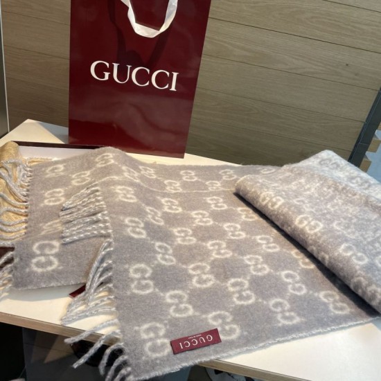 Premio Replica Sciarpa Gucci GG in misto lana alpaca 37 x 200 Grigio Imitazioni False Online