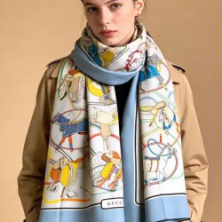 Premio Replica Scialle reversibile Gucci velluto con stampa cavalli 140 Azzurro Imitazioni False Online