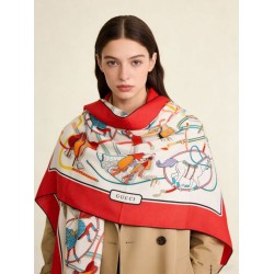 Premio Replica Scialle reversibile Gucci velluto con stampa cavalli 140 Rosso Imitazioni False Online