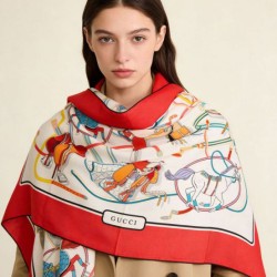 Premio Replica Scialle reversibile Gucci velluto con stampa cavalli 140 Rosso Imitazioni False Online
