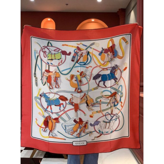 Premio Replica Scialle reversibile Gucci velluto con stampa cavalli 140 Rosso Imitazioni False Online