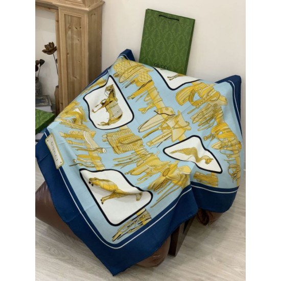 Premio Replica Scialle reversibile Gucci velluto con stampa cavalli 140 Blu Imitazioni False Online