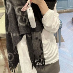 Premio Replica Sciarpa Gucci GG Cashmere Jacquard Grigio 35 x 190 Imitazioni False Online