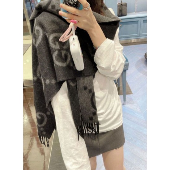 Premio Replica Sciarpa Gucci GG Cashmere Jacquard Grigio 35 x 190 Imitazioni False Online