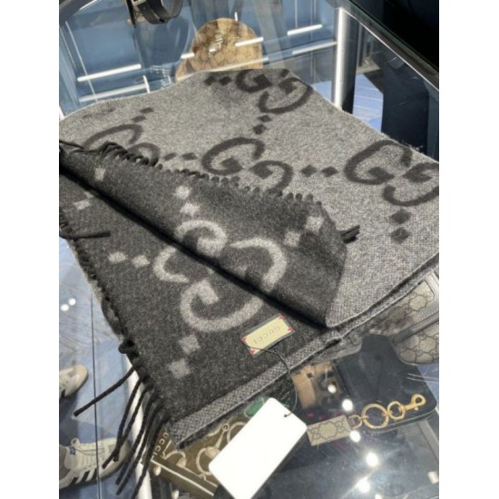 Premio Replica Sciarpa Gucci GG Cashmere Jacquard Grigio 35 x 190 Imitazioni False Online