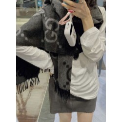 Premio Replica Sciarpa Gucci GG Cashmere Jacquard Grigio 35 x 190 Imitazioni False Online