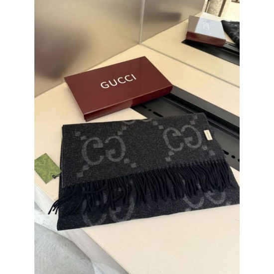 Premio Replica Sciarpa Gucci GG Cashmere Jacquard Grigio 35 x 190 Imitazioni False Online