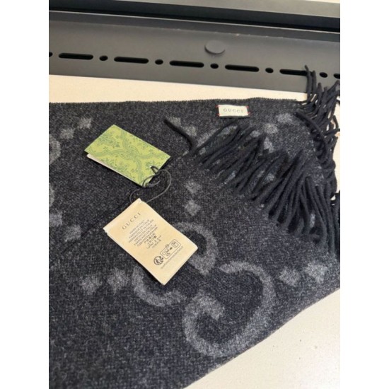 Premio Replica Sciarpa Gucci GG Cashmere Jacquard Grigio 35 x 190 Imitazioni False Online