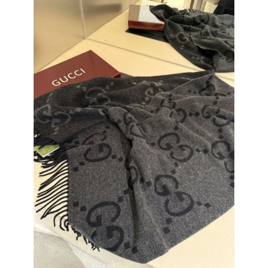 Premio Replica Sciarpa Gucci GG Cashmere Jacquard Grigio 35 x 190 Imitazioni False Online