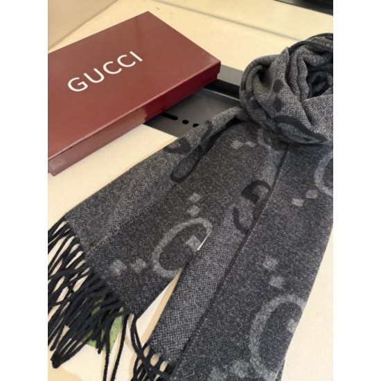 Premio Replica Sciarpa Gucci GG Cashmere Jacquard Grigio 35 x 190 Imitazioni False Online