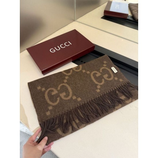 Premio Replica Sciarpa Gucci GG Cashmere Jacquard marrone 35 x 190 Imitazioni False Online