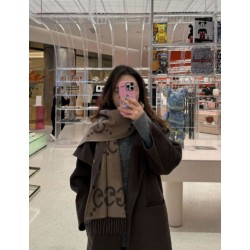 Premio Replica Sciarpa Gucci GG Cashmere Jacquard marrone 35 x 190 Imitazioni False Online
