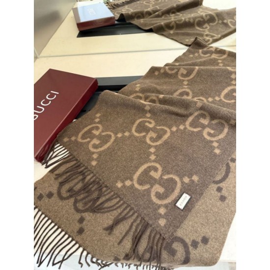 Premio Replica Sciarpa Gucci GG Cashmere Jacquard marrone 35 x 190 Imitazioni False Online