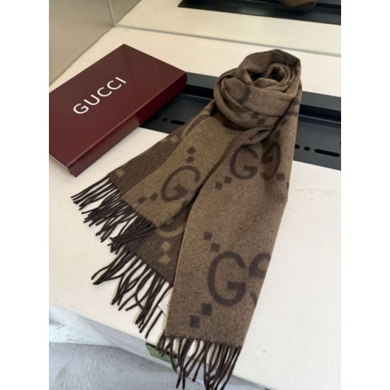 Premio Replica Sciarpa Gucci GG Cashmere Jacquard marrone 35 x 190 Imitazioni False Online