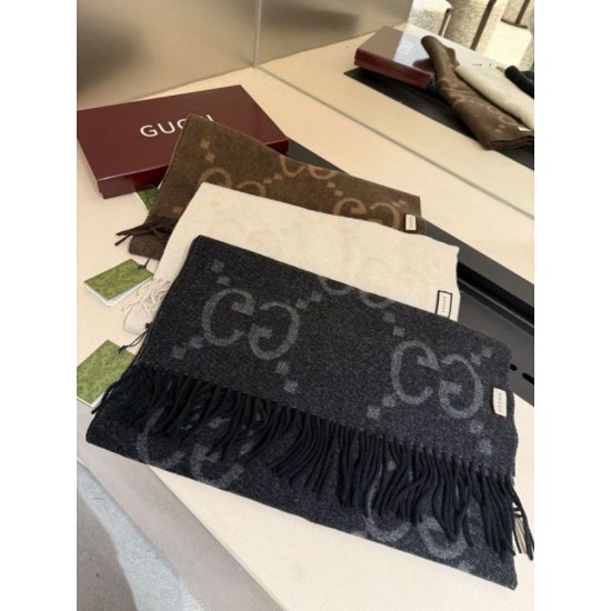 Premio Replica Sciarpa Gucci GG Cashmere Jacquard marrone 35 x 190 Imitazioni False Online