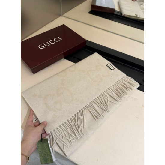 Premio Replica Sciarpa Gucci GG Cashmere Jacquard Beige 35 x 190 Imitazioni False Online