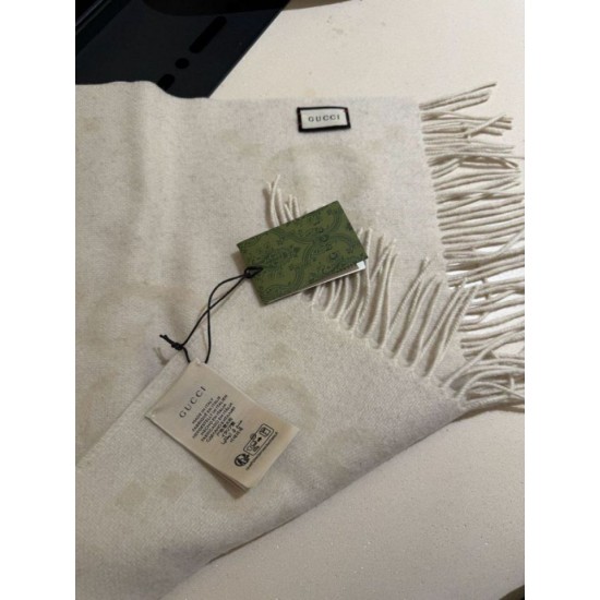 Premio Replica Sciarpa Gucci GG Cashmere Jacquard Beige 35 x 190 Imitazioni False Online