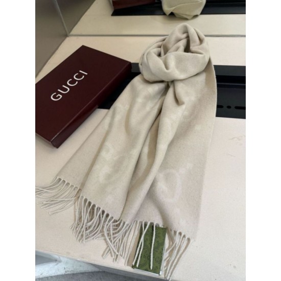 Premio Replica Sciarpa Gucci GG Cashmere Jacquard Beige 35 x 190 Imitazioni False Online