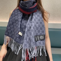 Premio Replica Scialle/sciarpa classica cashmere Gucci 36 x 180 Blu Imitazioni False Online