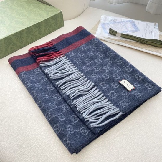 Premio Replica Scialle/sciarpa classica cashmere Gucci 36 x 180 Blu Imitazioni False Online