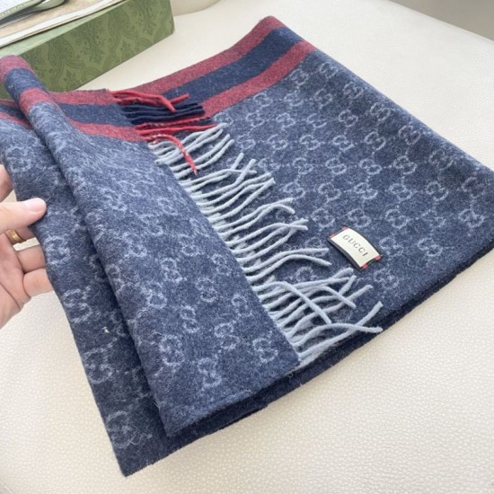 Premio Replica Scialle/sciarpa classica cashmere Gucci 36 x 180 Blu Imitazioni False Online