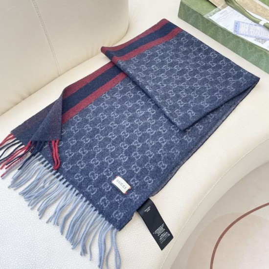Premio Replica Scialle/sciarpa classica cashmere Gucci 36 x 180 Blu Imitazioni False Online