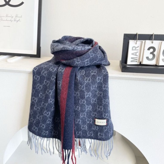 Premio Replica Scialle/sciarpa classica cashmere Gucci 36 x 180 Blu Imitazioni False Online