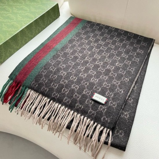 Premio Replica Scialle/sciarpa classica cashmere Gucci 36 x 180 marrone Imitazioni False Online
