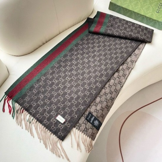Premio Replica Scialle/sciarpa classica cashmere Gucci 36 x 180 marrone Imitazioni False Online
