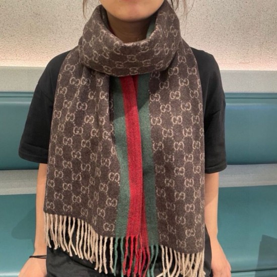 Premio Replica Scialle/sciarpa classica cashmere Gucci 36 x 180 marrone Imitazioni False Online