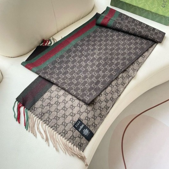 Premio Replica Scialle/sciarpa classica cashmere Gucci 36 x 180 marrone Imitazioni False Online