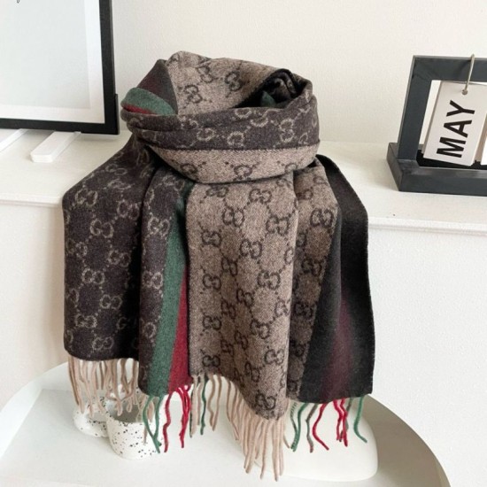 Premio Replica Scialle/sciarpa classica cashmere Gucci 36 x 180 marrone Imitazioni False Online