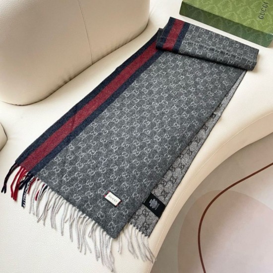 Premio Replica Scialle/sciarpa classica cashmere Gucci 36 x 180  Grigio Imitazioni False Online