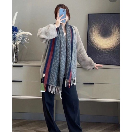 Premio Replica Scialle/sciarpa classica cashmere Gucci 36 x 180  Grigio Imitazioni False Online