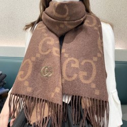 Premio Replica Sciarpa reversibile Gucci GG cashmere marrone 50 x 190 Imitazioni False Online