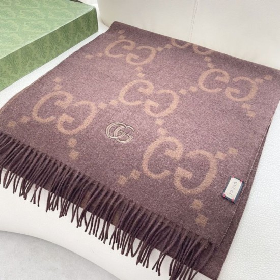 Premio Replica Sciarpa reversibile Gucci GG cashmere marrone 50 x 190 Imitazioni False Online