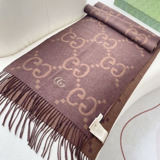 Premio Replica Sciarpa reversibile Gucci GG cashmere marrone 50 x 190 Imitazioni False Online