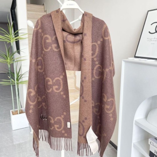 Premio Replica Sciarpa reversibile Gucci GG cashmere marrone 50 x 190 Imitazioni False Online