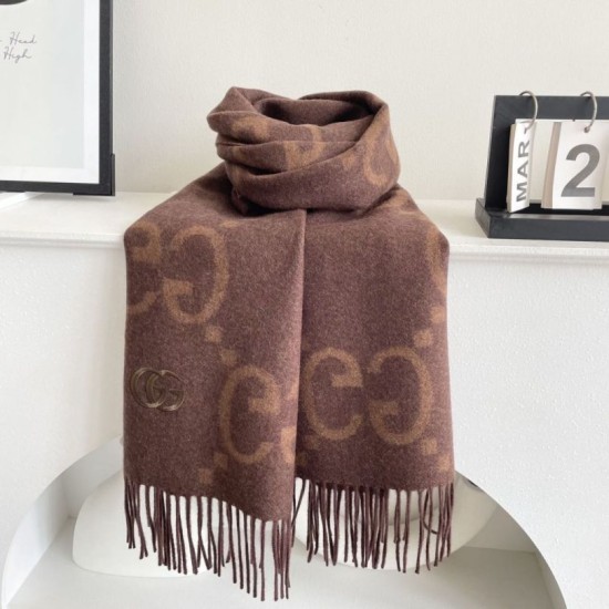 Premio Replica Sciarpa reversibile Gucci GG cashmere marrone 50 x 190 Imitazioni False Online