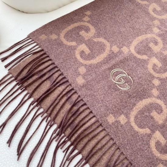 Premio Replica Sciarpa reversibile Gucci GG cashmere marrone 50 x 190 Imitazioni False Online