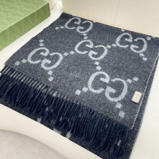Premio Replica Sciarpa reversibile Gucci GG cashmere Nero 50 x 190 Imitazioni False Online
