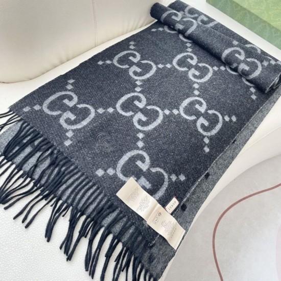 Premio Replica Sciarpa reversibile Gucci GG cashmere Nero 50 x 190 Imitazioni False Online