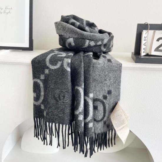 Premio Replica Sciarpa reversibile Gucci GG cashmere Nero 50 x 190 Imitazioni False Online