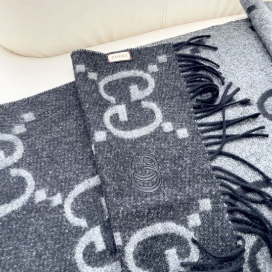 Premio Replica Sciarpa reversibile Gucci GG cashmere Nero 50 x 190 Imitazioni False Online