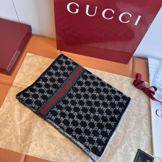 Premio Replica Sciarpa reversibile cashmere a righe Gucci GG Web 30 x 180 Marrone/Beige Imitazioni False Online
